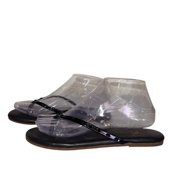 Yosi Samra YS Roee Tonal Stud Sandals 7 Black Leather Thong Flip Flop Cushioned - Picture 5 of 9